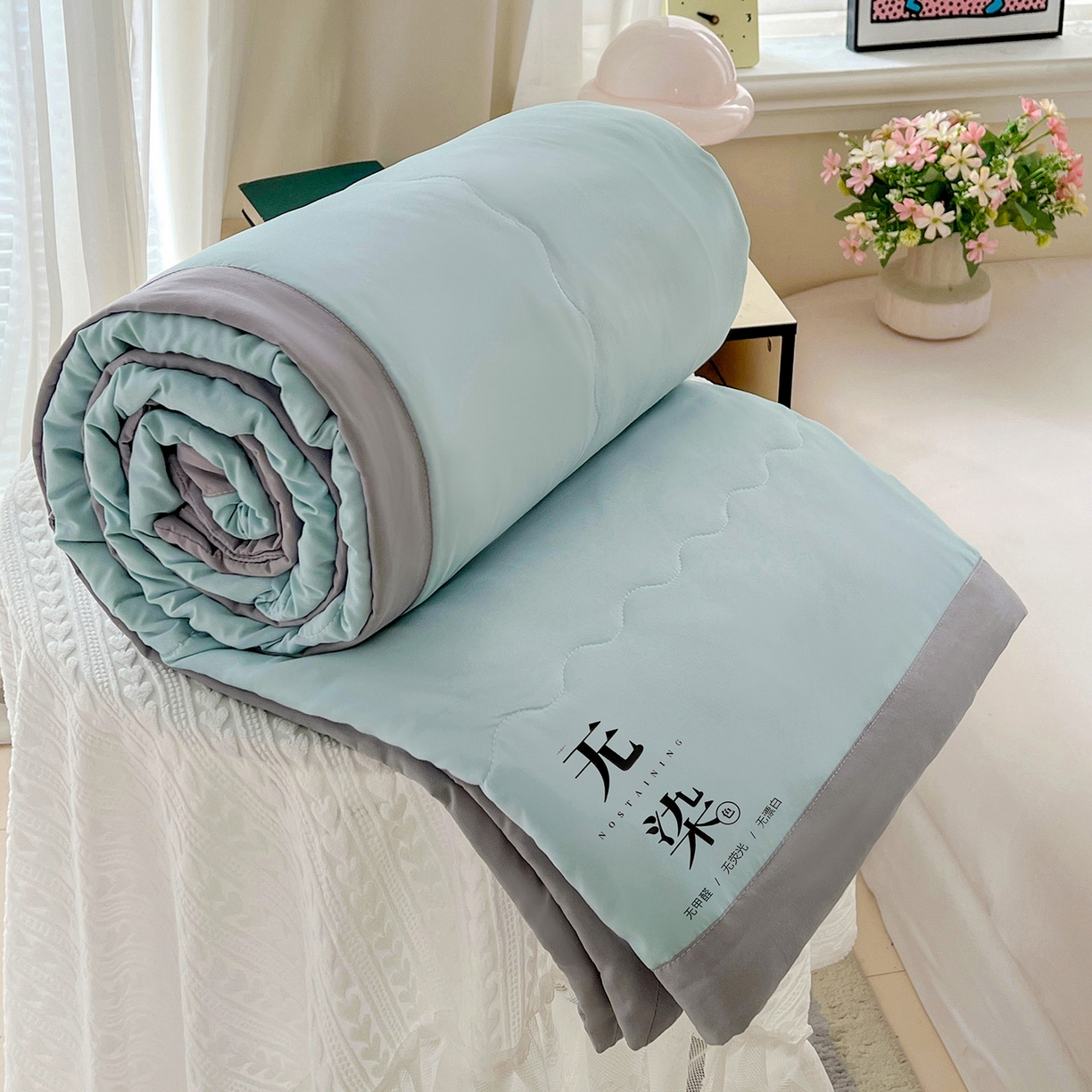 91家纺网 家纺一手货源 找家纺 易展家居 2026新款水洗棉大豆纤维夏被-无染+熊猫 主图