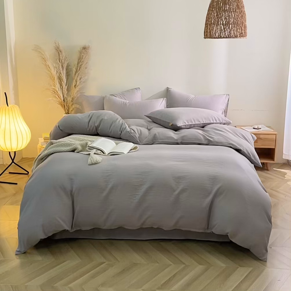 91家纺网 家纺一手货源 找家纺 晶缦家纺 2026新款纯棉纯色A类全棉双层纱四件套（水洗预处理）-觅琳系列 觅琳-暖藕灰