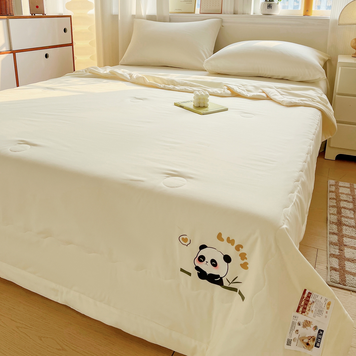 91家纺网 家纺一手货源 找家纺 易展家居 2026新款水洗棉大豆纤维夏被-无染+熊猫 熊猫-奶昔黃