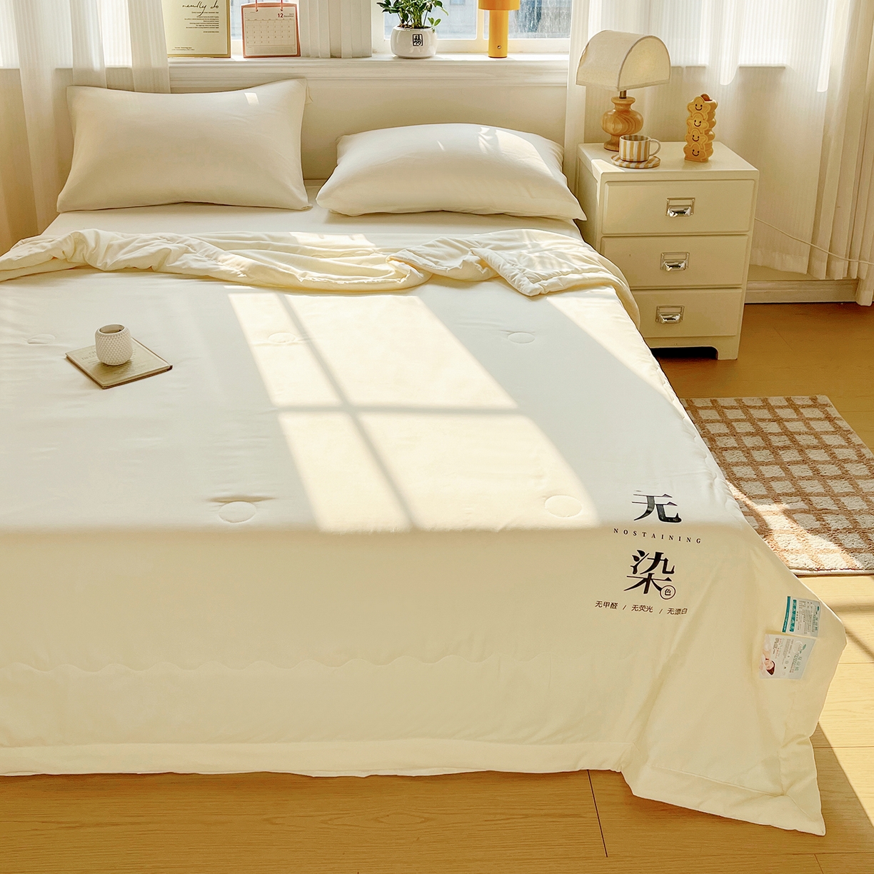 91家纺网 家纺一手货源 找家纺 易展家居 2026新款水洗棉大豆纤维夏被-无染+熊猫 无染-奶昔黃