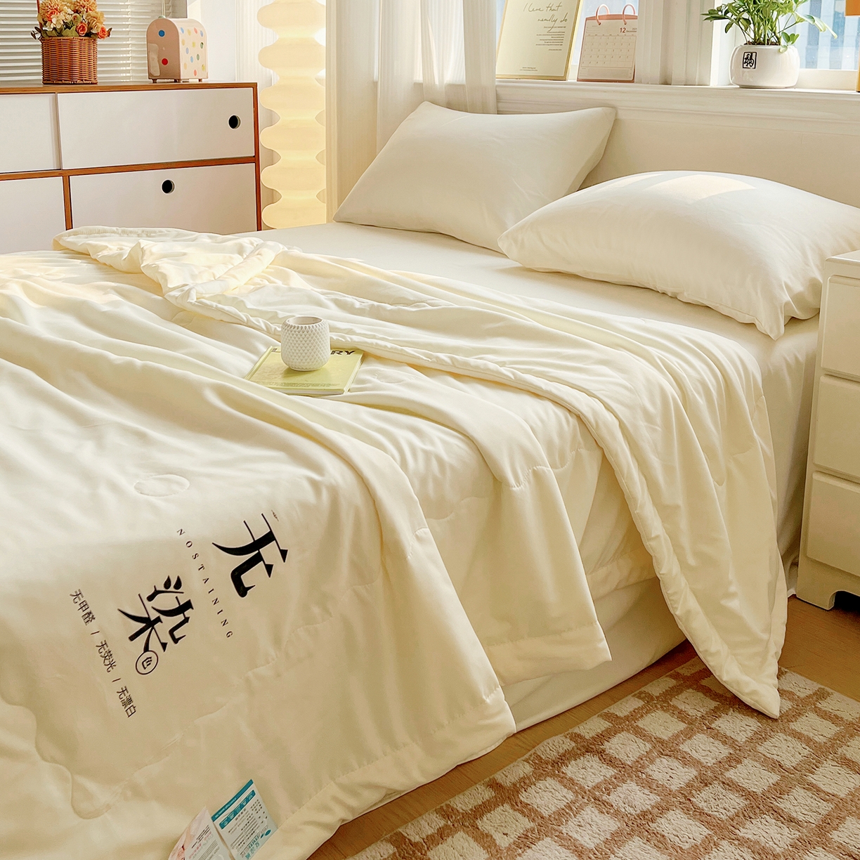 91家纺网 家纺一手货源 找家纺 易展家居 2026新款水洗棉大豆纤维夏被-无染+熊猫 无染-奶昔黃