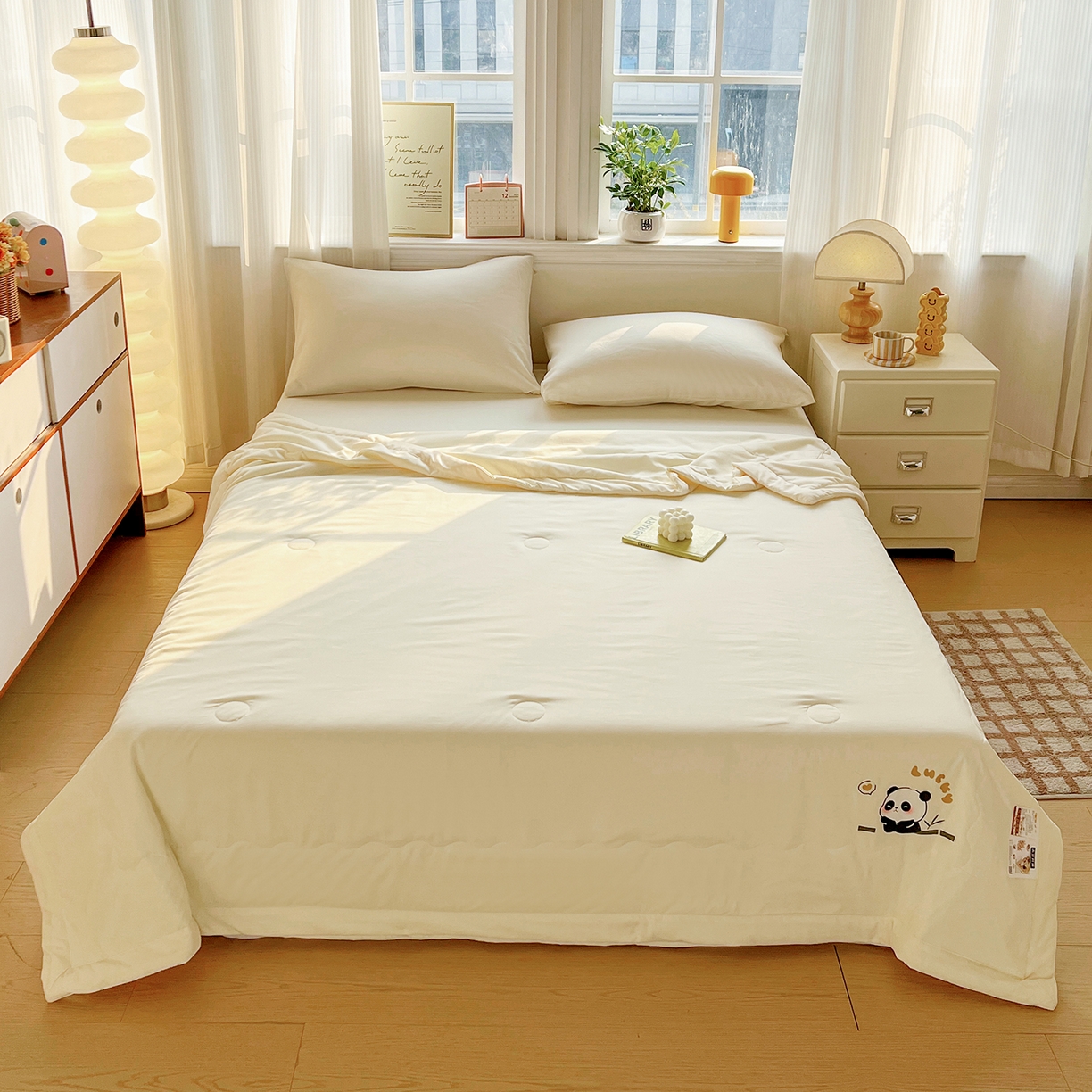 91家纺网 家纺一手货源 找家纺 易展家居 2026新款水洗棉大豆纤维夏被-无染+熊猫 熊猫-奶昔黃