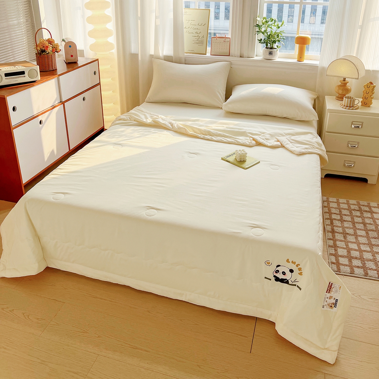 91家纺网 家纺一手货源 找家纺 易展家居 2026新款水洗棉大豆纤维夏被-无染+熊猫 熊猫-奶昔黃