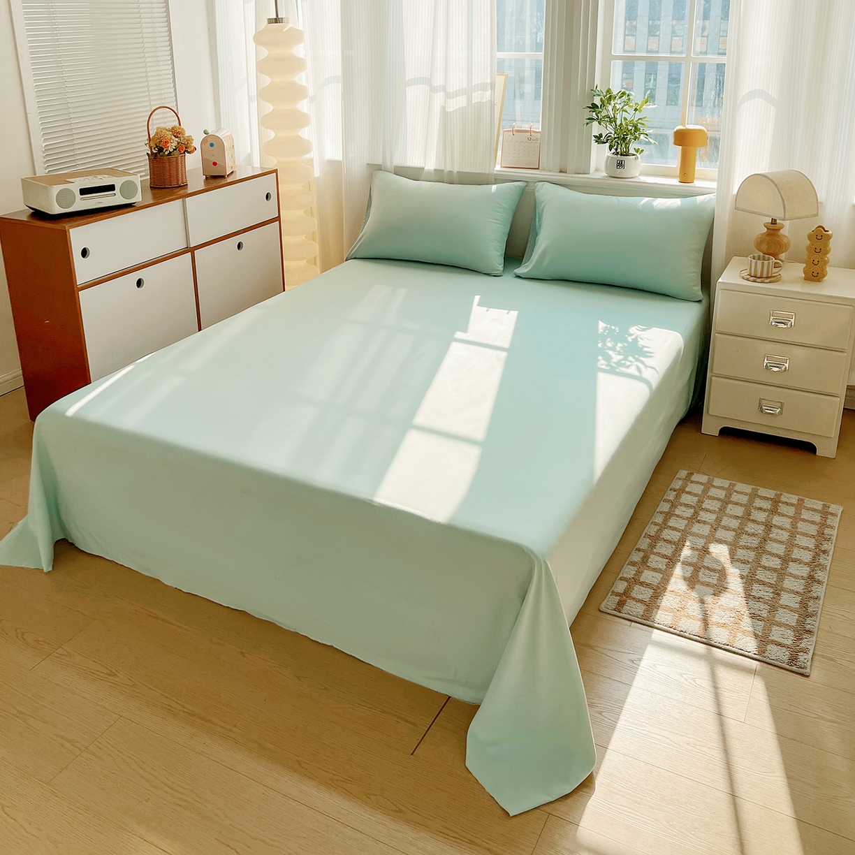 91家纺网 家纺一手货源 找家纺 易展家居 2026新款水洗棉大豆纤维夏被-无染+熊猫 熊猫-奶昔绿