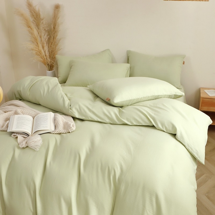 91家纺网 家纺一手货源 找家纺 晶缦家纺 2026新款纯棉纯色A类全棉双层纱四件套（水洗预处理）-觅琳系列 觅琳-浅春绿