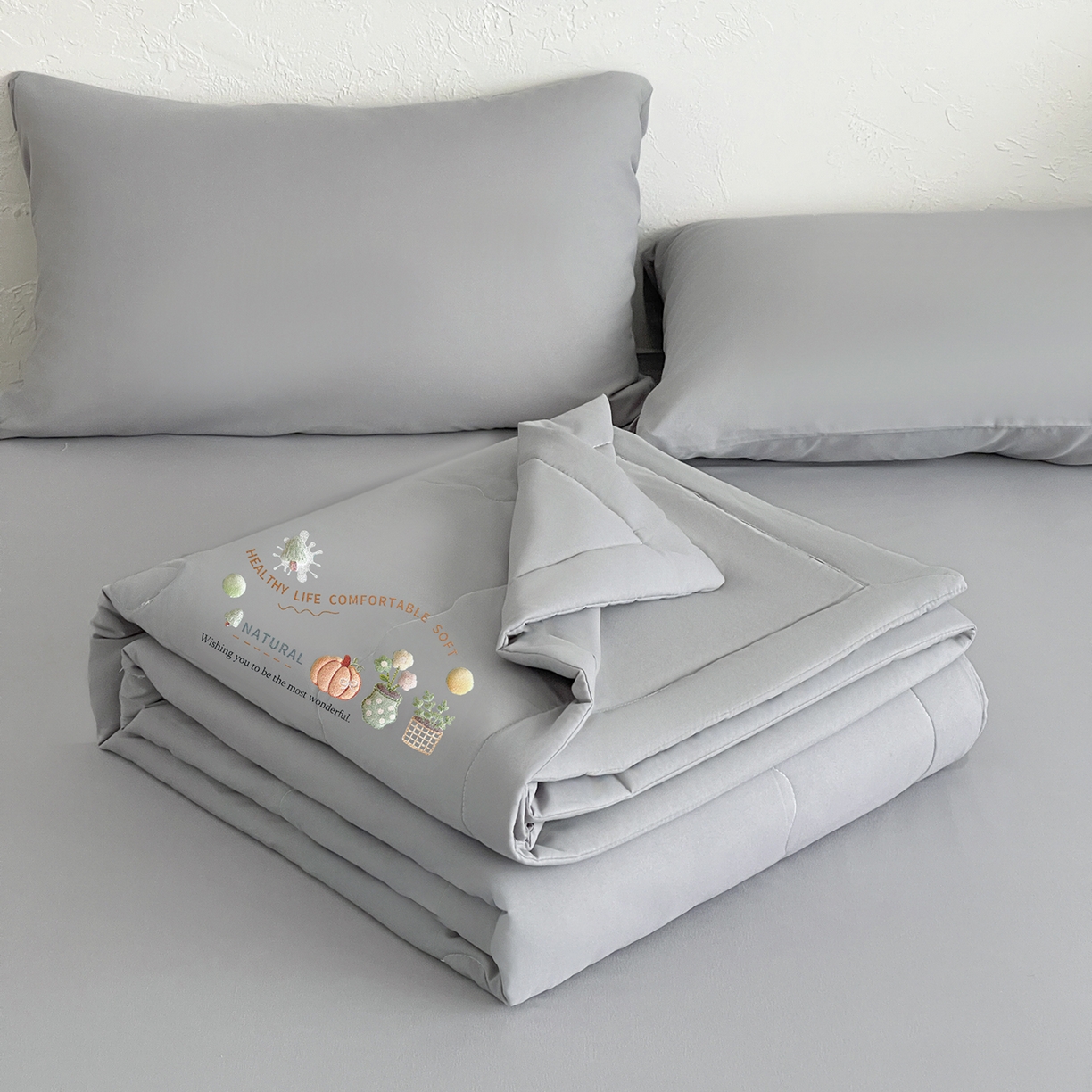 91家纺网 家纺一手货源 找家纺 易展家居 2026新款水洗棉大豆纤维夏被-田园生活 田园生活-灰色