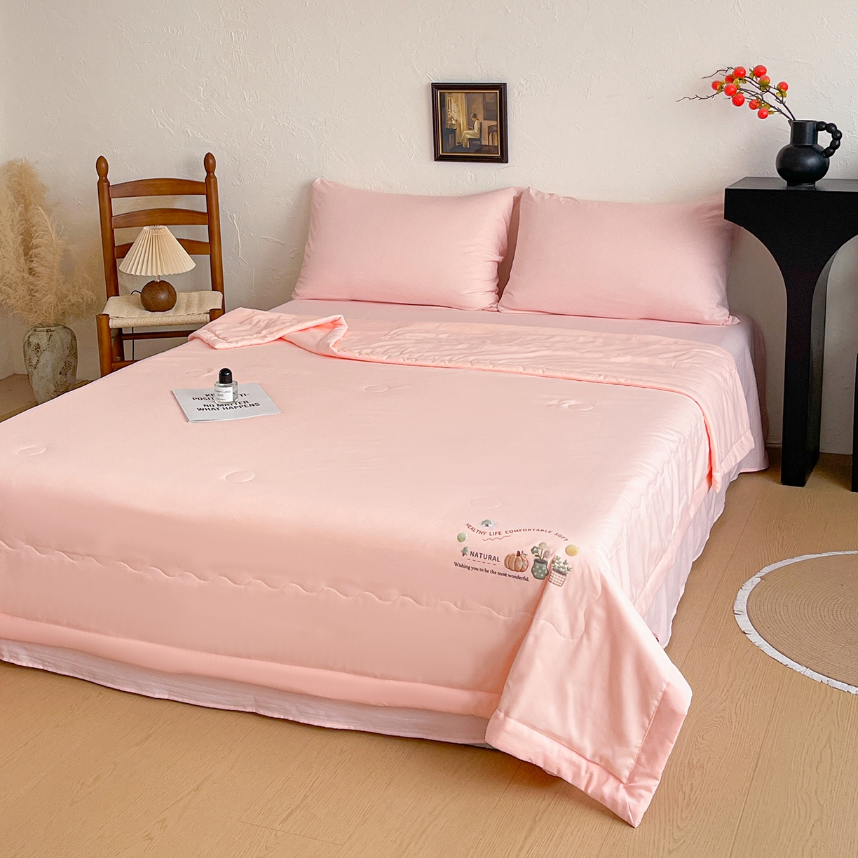 91家纺网 家纺一手货源 找家纺 易展家居 2026新款水洗棉大豆纤维夏被-田园生活 田园生活-粉色