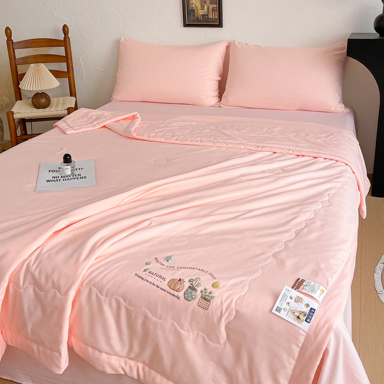 91家纺网 家纺一手货源 找家纺 易展家居 2026新款水洗棉大豆纤维夏被-田园生活 田园生活-粉色