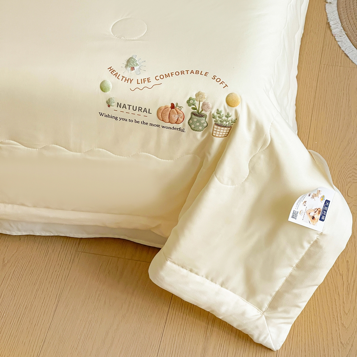 91家纺网 家纺一手货源 找家纺 易展家居 2026新款水洗棉大豆纤维夏被-田园生活 田园生活-浅黄