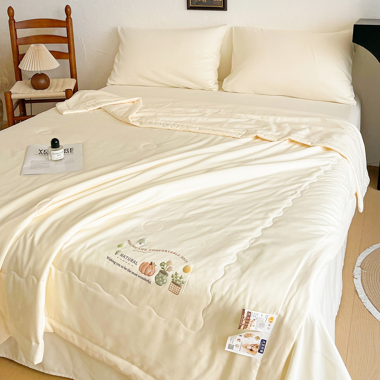 91家纺网 家纺一手货源 找家纺 易展家居 2026新款水洗棉大豆纤维夏被-田园生活 田园生活-浅黄