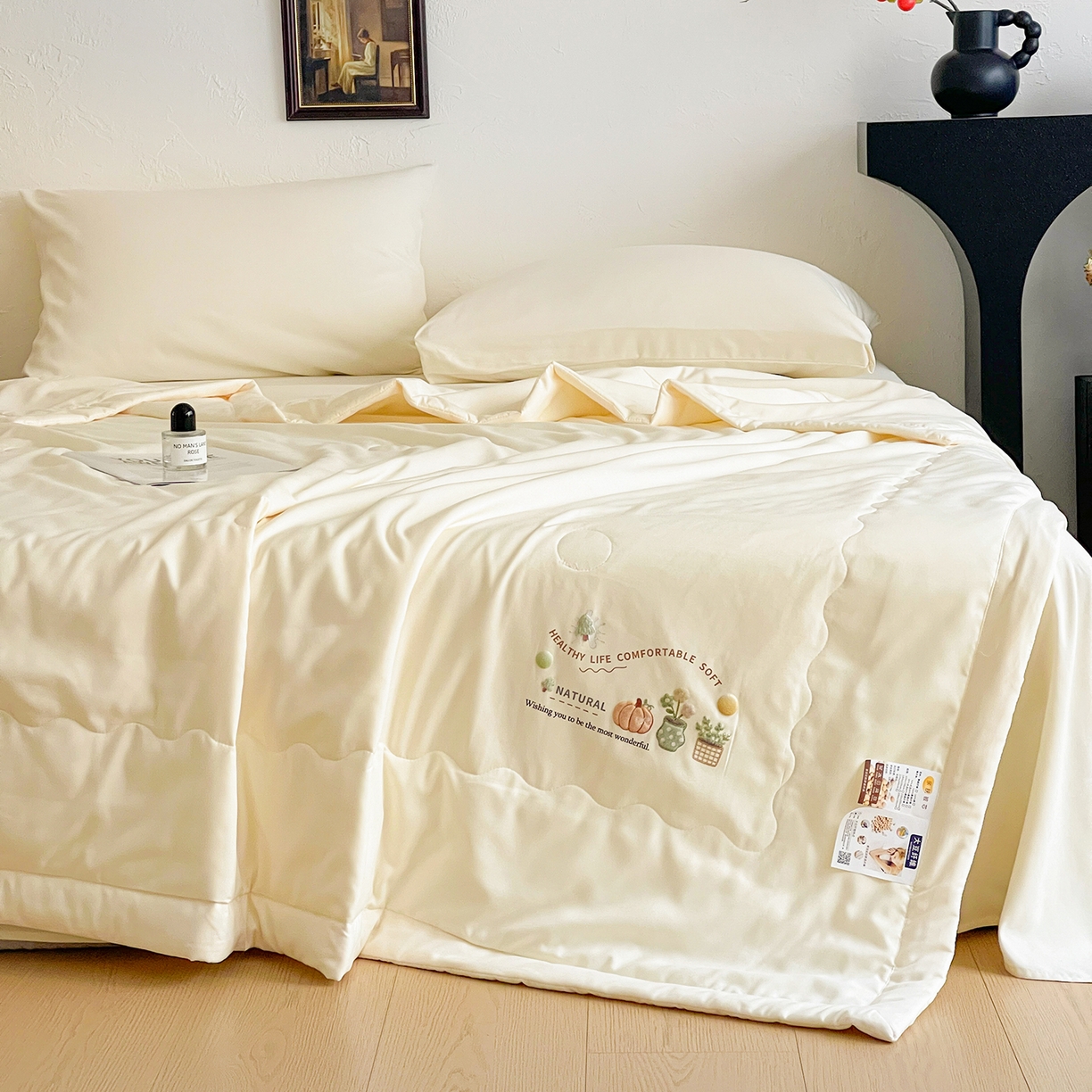 91家纺网 家纺一手货源 找家纺 易展家居 2026新款水洗棉大豆纤维夏被-田园生活 田园生活-浅黄