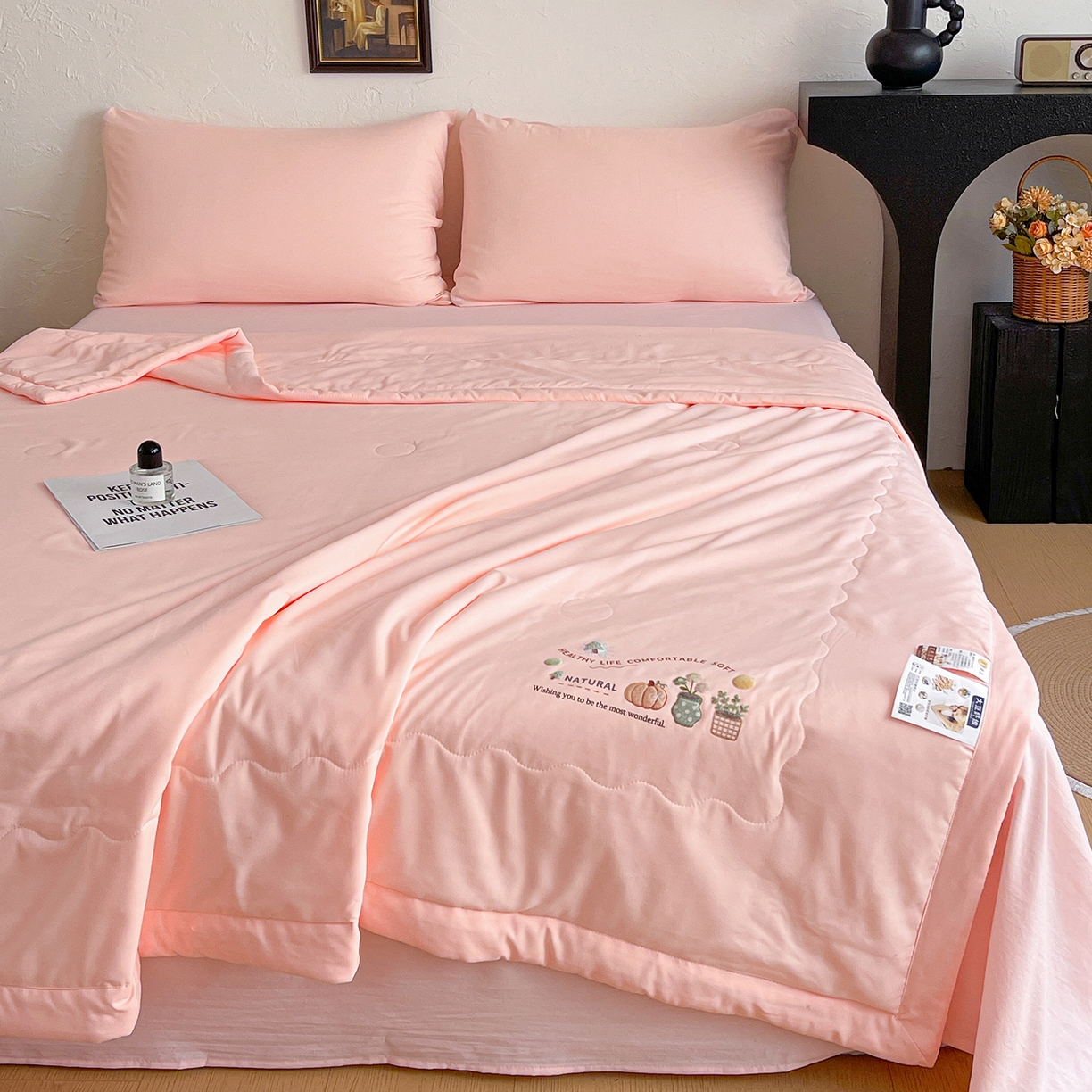 91家纺网 家纺一手货源 找家纺 易展家居 2026新款水洗棉大豆纤维夏被-田园生活 田园生活-粉色