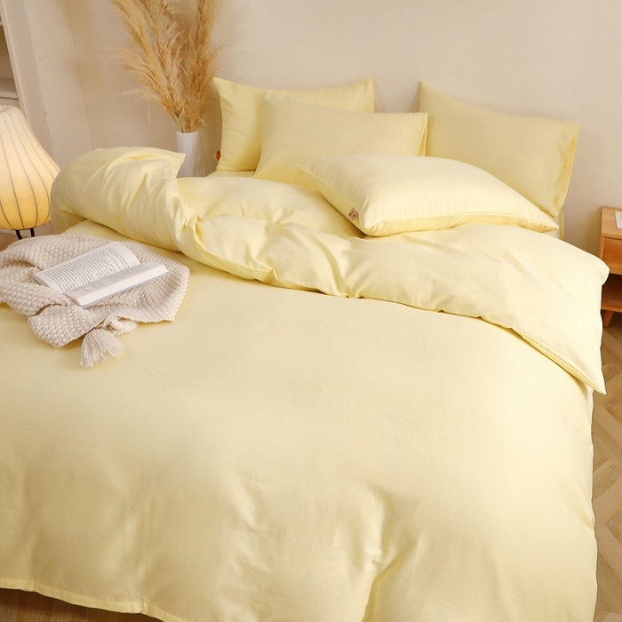 91家纺网 家纺一手货源 找家纺 晶缦家纺 2026新款纯棉纯色A类全棉双层纱四件套（水洗预处理）-觅琳系列 觅琳-浅蜜黄