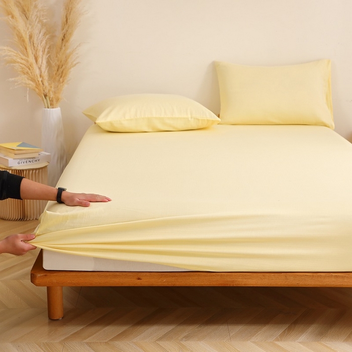 91家纺网 家纺一手货源 找家纺 晶缦家纺 2026新款纯棉纯色A类全棉双层纱四件套（水洗预处理）-觅琳系列 觅琳-浅蜜黄