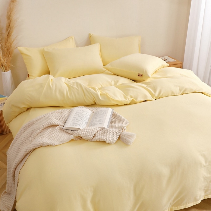 91家纺网 家纺一手货源 找家纺 晶缦家纺 2026新款纯棉纯色A类全棉双层纱四件套（水洗预处理）-觅琳系列 觅琳-浅蜜黄