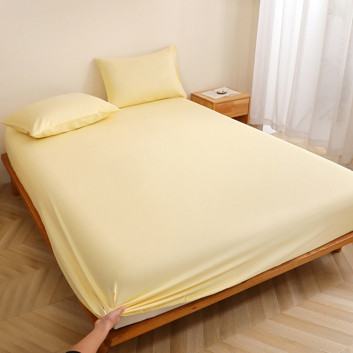 91家纺网 家纺一手货源 找家纺 晶缦家纺 2026新款纯棉纯色A类全棉双层纱四件套（水洗预处理）-觅琳系列 觅琳-浅蜜黄