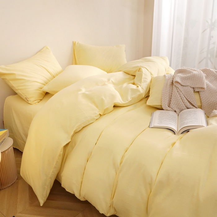 91家纺网 家纺一手货源 找家纺 晶缦家纺 2026新款纯棉纯色A类全棉双层纱四件套（水洗预处理）-觅琳系列 觅琳-浅蜜黄