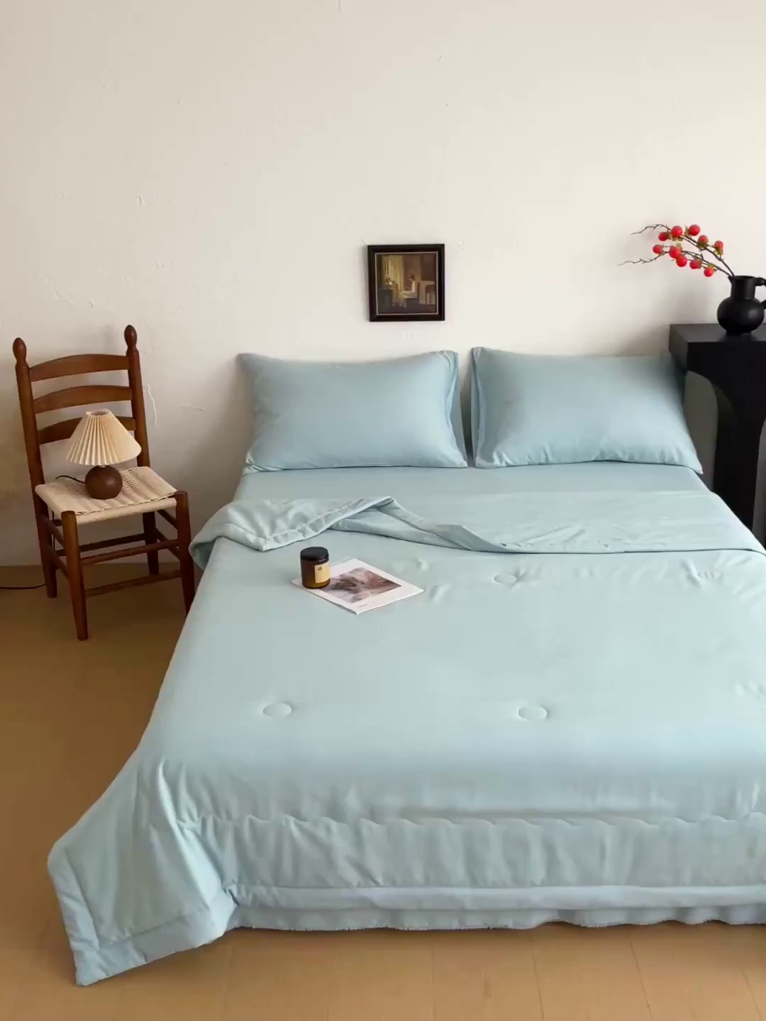 91家纺网 家纺一手货源 找家纺 易展家居 2026新款水洗棉大豆纤维夏被-田园生活 田园生活-青色