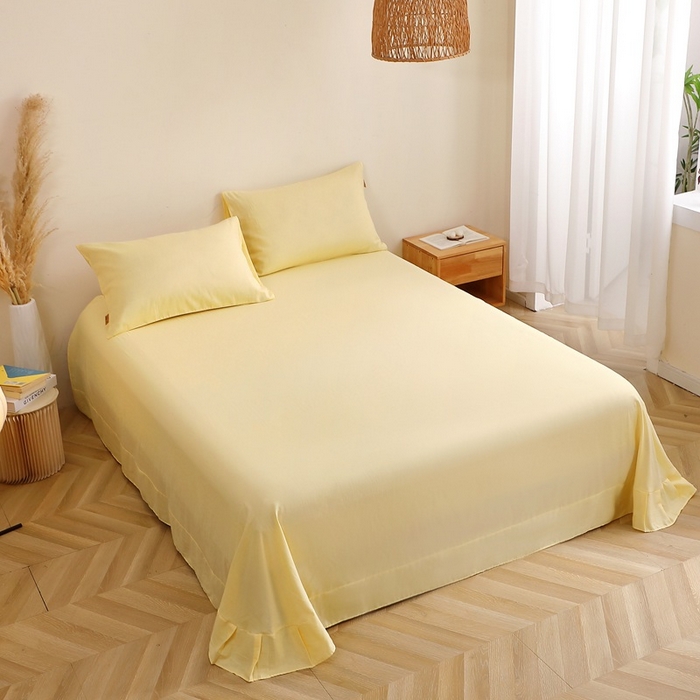 91家纺网 家纺一手货源 找家纺 晶缦家纺 2026新款纯棉纯色A类全棉双层纱四件套（水洗预处理）-觅琳系列 觅琳-浅蜜黄