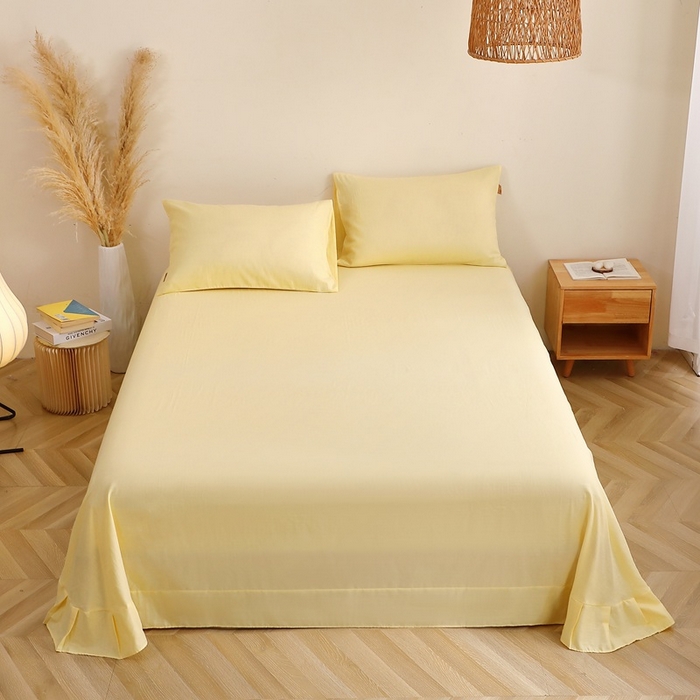 91家纺网 家纺一手货源 找家纺 晶缦家纺 2026新款纯棉纯色A类全棉双层纱四件套（水洗预处理）-觅琳系列 觅琳-浅蜜黄