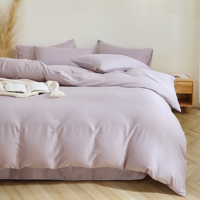 91家纺网 家纺一手货源 找家纺 晶缦家纺 2026新款纯棉纯色A类全棉双层纱四件套（水洗预处理）-觅琳系列 觅琳-浅藤紫