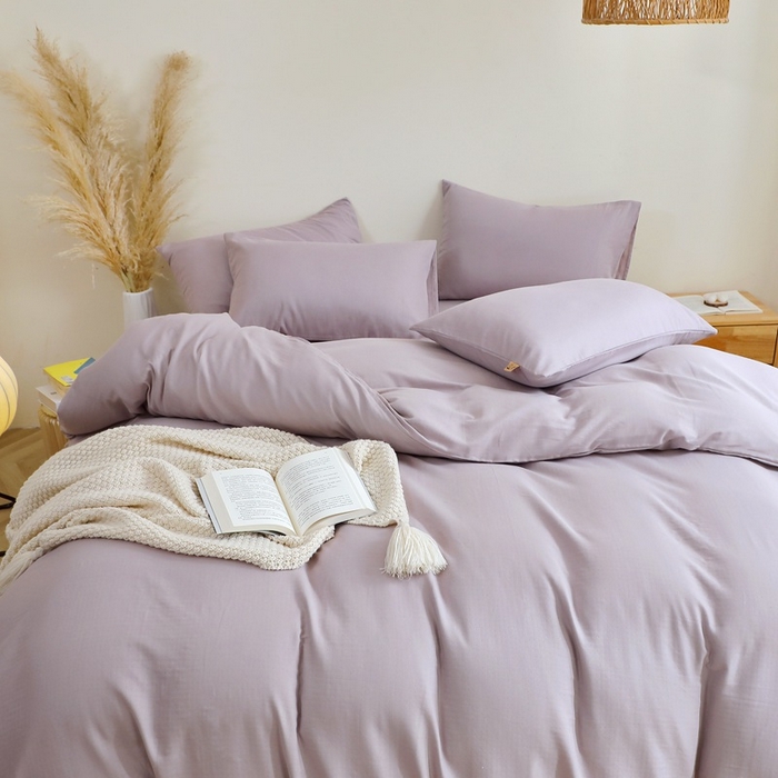 91家纺网 家纺一手货源 找家纺 晶缦家纺 2026新款纯棉纯色A类全棉双层纱四件套（水洗预处理）-觅琳系列 觅琳-浅藤紫