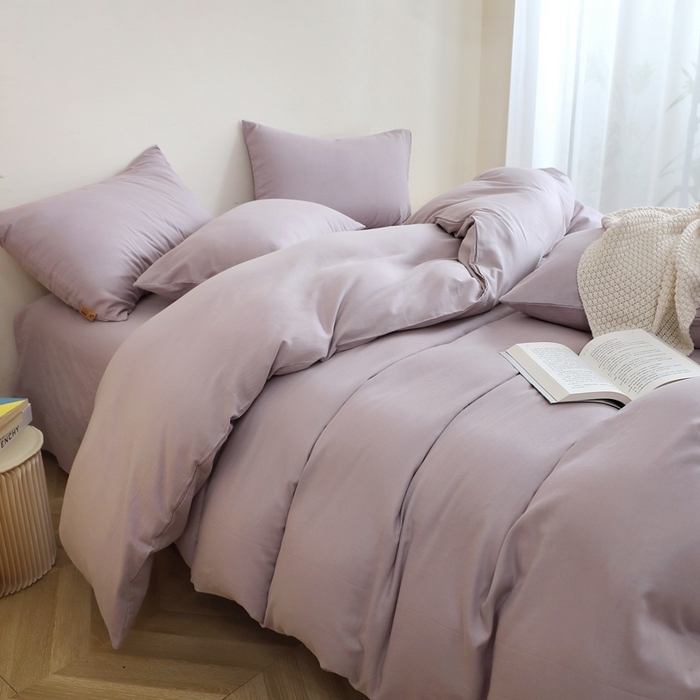 91家纺网 家纺一手货源 找家纺 晶缦家纺 2026新款纯棉纯色A类全棉双层纱四件套（水洗预处理）-觅琳系列 觅琳-浅藤紫