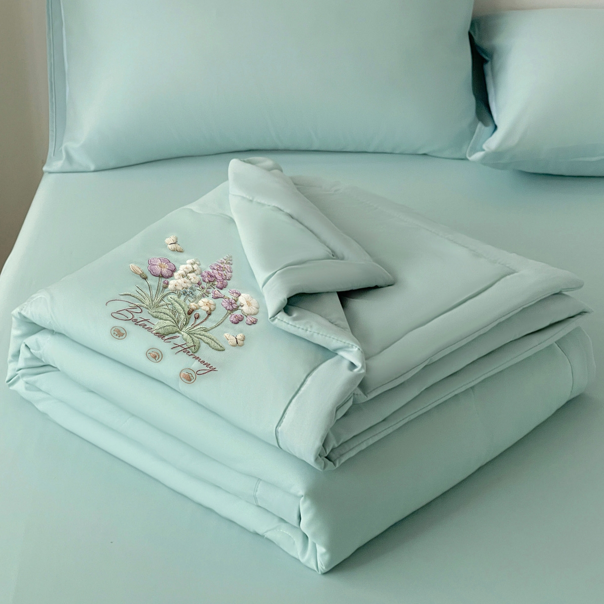 91家纺网 家纺一手货源 找家纺 易展家居 2026新款水洗棉大豆纤维夏被-蝶语花香 蝶语花香-青色