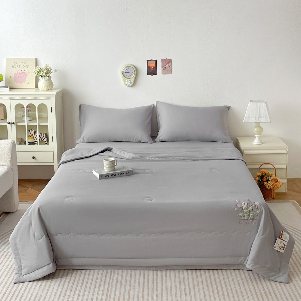 91家纺网 家纺一手货源 找家纺 易展家居 2026新款水洗棉大豆纤维夏被-蝶语花香 蝶语花香-灰色