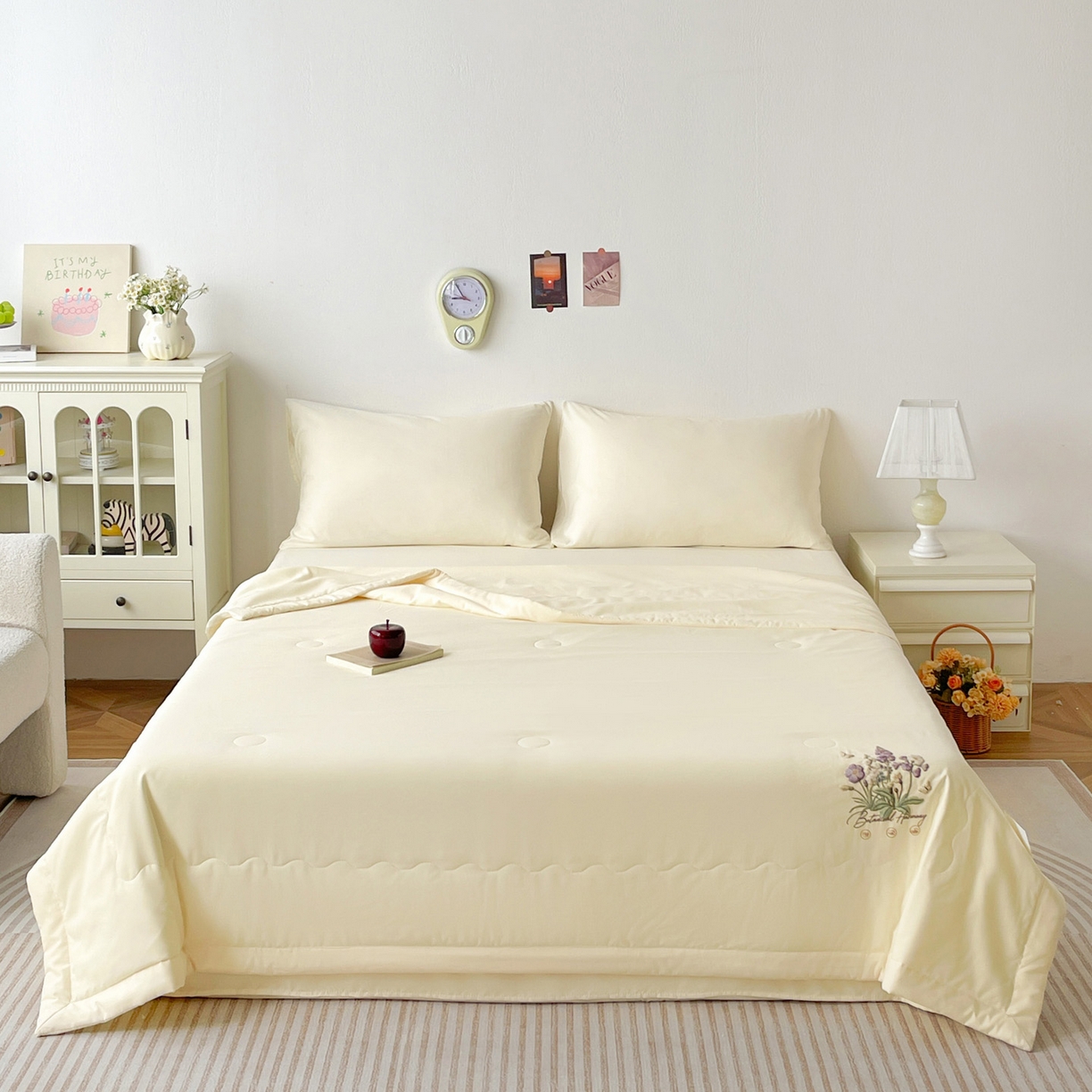 91家纺网 家纺一手货源 找家纺 易展家居 2026新款水洗棉大豆纤维夏被-蝶语花香 蝶语花香-浅黄