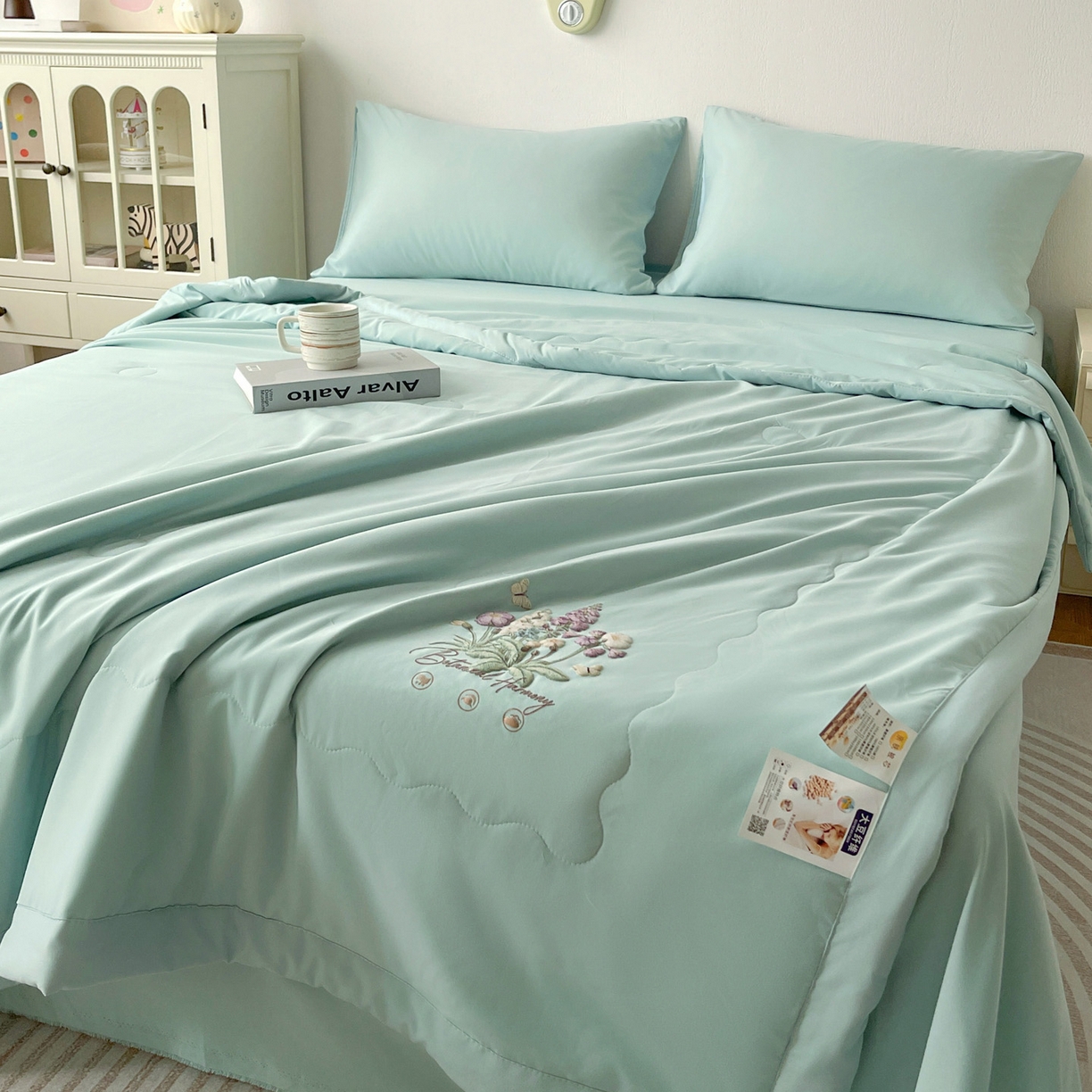 91家纺网 家纺一手货源 找家纺 易展家居 2026新款水洗棉大豆纤维夏被-蝶语花香 蝶语花香-青色