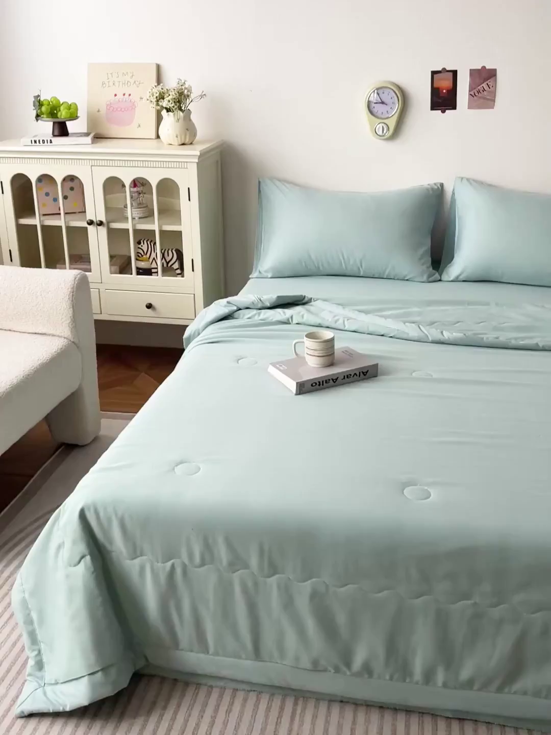 91家纺网 家纺一手货源 找家纺 易展家居 2026新款水洗棉大豆纤维夏被-蝶语花香 蝶语花香-青色