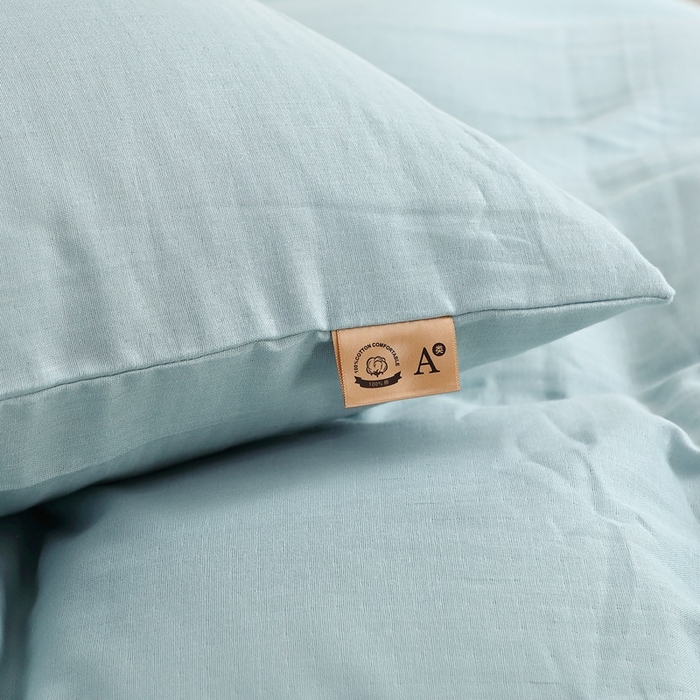 91家纺网 家纺一手货源 找家纺 晶缦家纺 2026新款纯棉纯色A类全棉双层纱四件套（水洗预处理）-觅琳系列 觅琳-桃青蓝