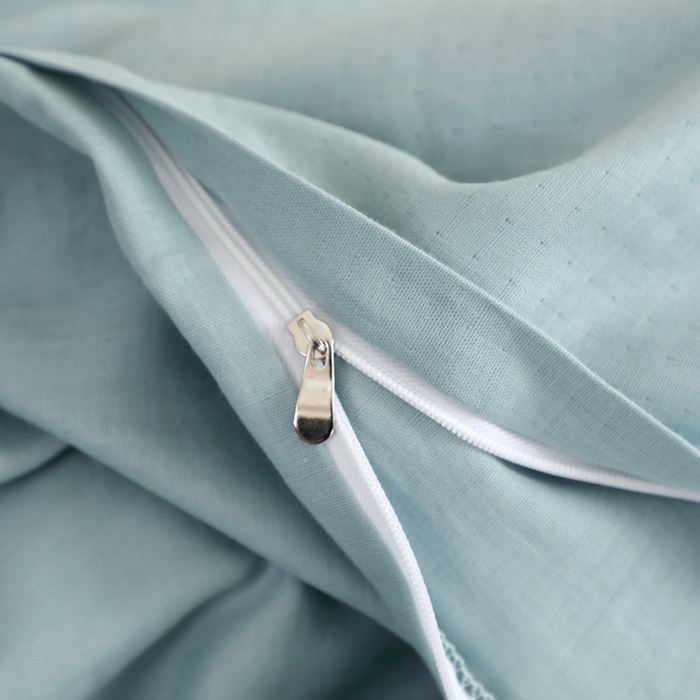 91家纺网 家纺一手货源 找家纺 晶缦家纺 2026新款纯棉纯色A类全棉双层纱四件套（水洗预处理）-觅琳系列 觅琳-桃青蓝