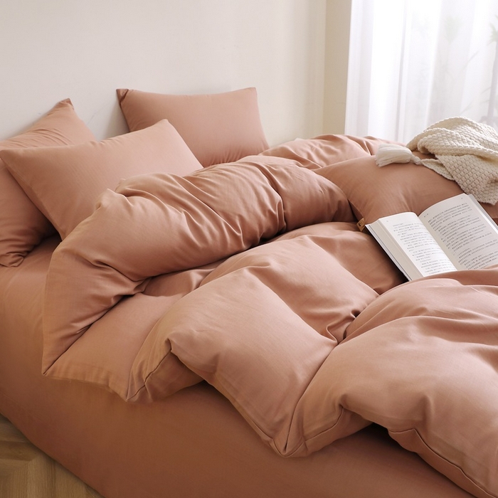 91家纺网 家纺一手货源 找家纺 晶缦家纺 2026新款纯棉纯色A类全棉双层纱四件套（水洗预处理）-觅琳系列 觅琳-赭石棕