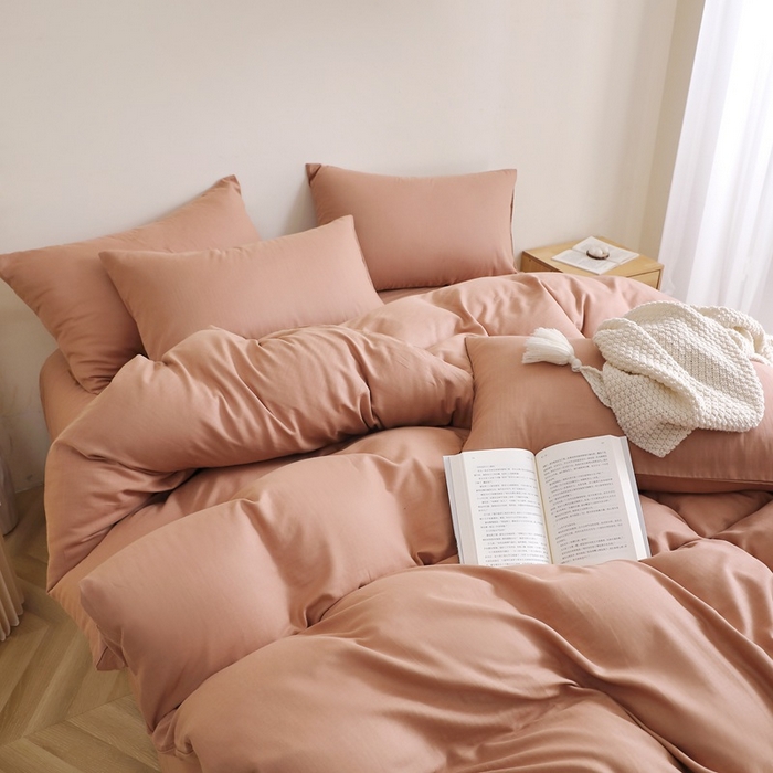 91家纺网 家纺一手货源 找家纺 晶缦家纺 2026新款纯棉纯色A类全棉双层纱四件套（水洗预处理）-觅琳系列 觅琳-赭石棕