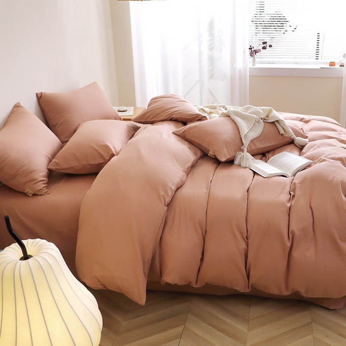 91家纺网 家纺一手货源 找家纺 晶缦家纺 2026新款纯棉纯色A类全棉双层纱四件套（水洗预处理）-觅琳系列 觅琳-赭石棕