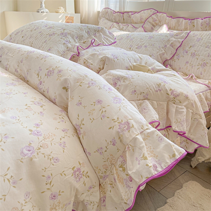91家纺网 家纺一手货源 找家纺 宜凡家纺 2026新款全棉印花夹棉床笠四件套 海棠之恋