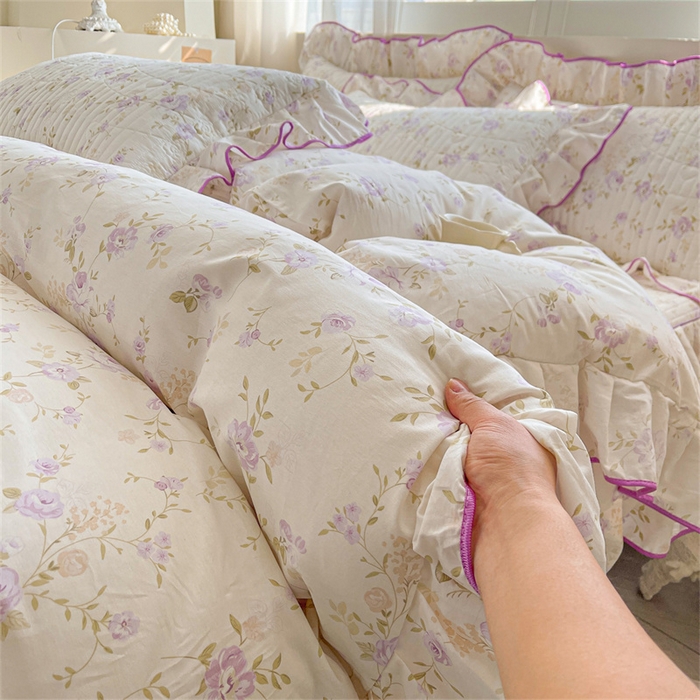 91家纺网 家纺一手货源 找家纺 宜凡家纺 2026新款全棉印花夹棉床笠四件套 海棠之恋