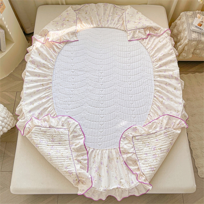 91家纺网 家纺一手货源 找家纺 宜凡家纺 2026新款全棉印花夹棉床笠四件套 海棠之恋