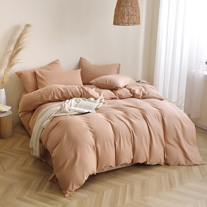 91家纺网 家纺一手货源 找家纺 晶缦家纺 2026新款纯棉纯色A类全棉双层纱四件套（水洗预处理）-觅琳系列 觅琳-朱颜酡