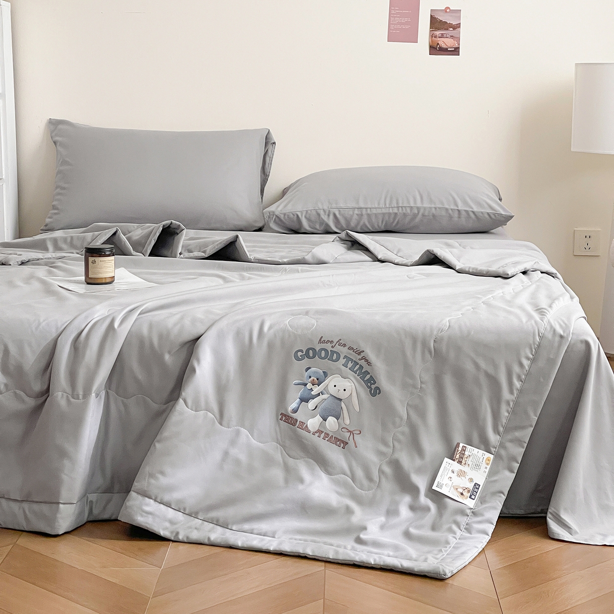 91家纺网 家纺一手货源 找家纺 易展家居 2026新款水洗棉大豆纤维夏被-布偶乐园 布偶乐园-灰色