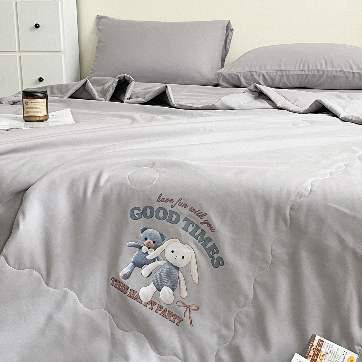 91家纺网 家纺一手货源 找家纺 易展家居 2026新款水洗棉大豆纤维夏被-布偶乐园 布偶乐园-灰色