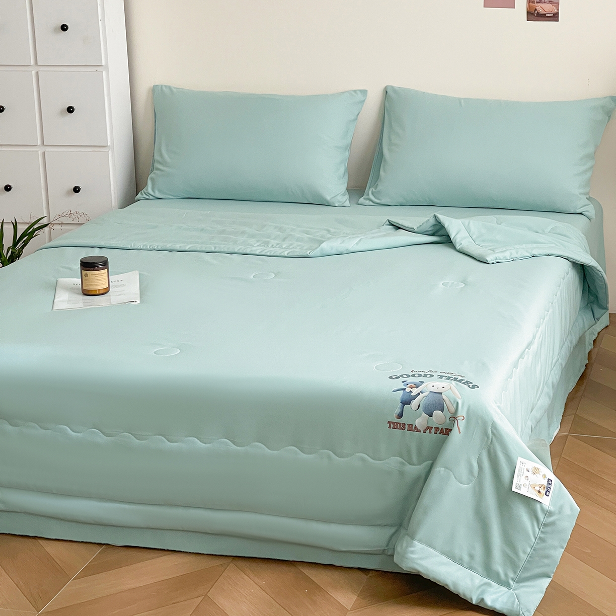 91家纺网 家纺一手货源 找家纺 易展家居 2026新款水洗棉大豆纤维夏被-布偶乐园 布偶乐园-青色