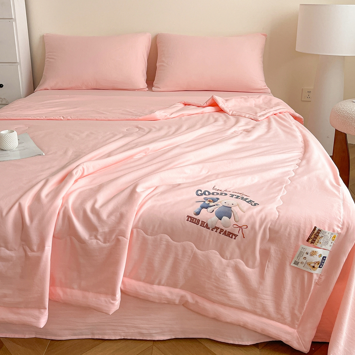 91家纺网 家纺一手货源 找家纺 易展家居 2026新款水洗棉大豆纤维夏被-布偶乐园 布偶乐园-粉色