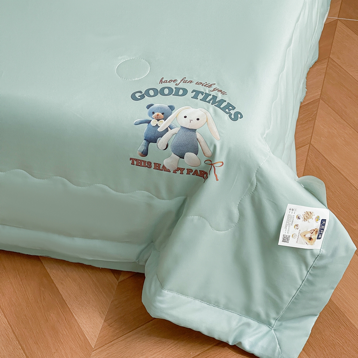 91家纺网 家纺一手货源 找家纺 易展家居 2026新款水洗棉大豆纤维夏被-布偶乐园 布偶乐园-青色