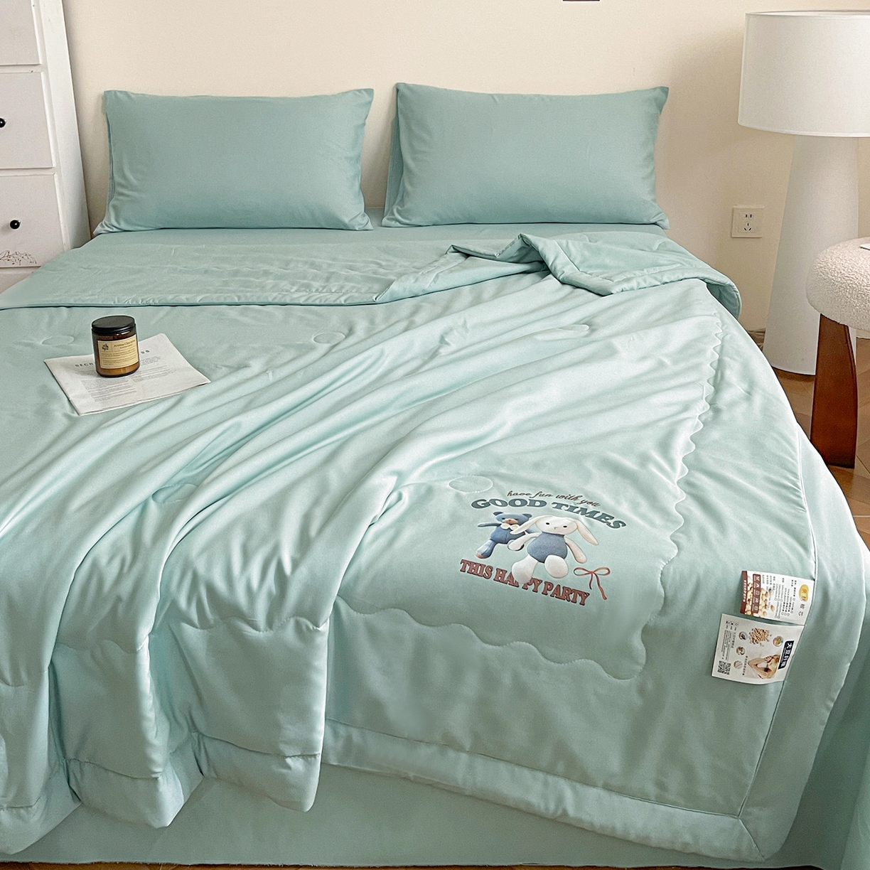 91家纺网 家纺一手货源 找家纺 易展家居 2026新款水洗棉大豆纤维夏被-布偶乐园 布偶乐园-青色