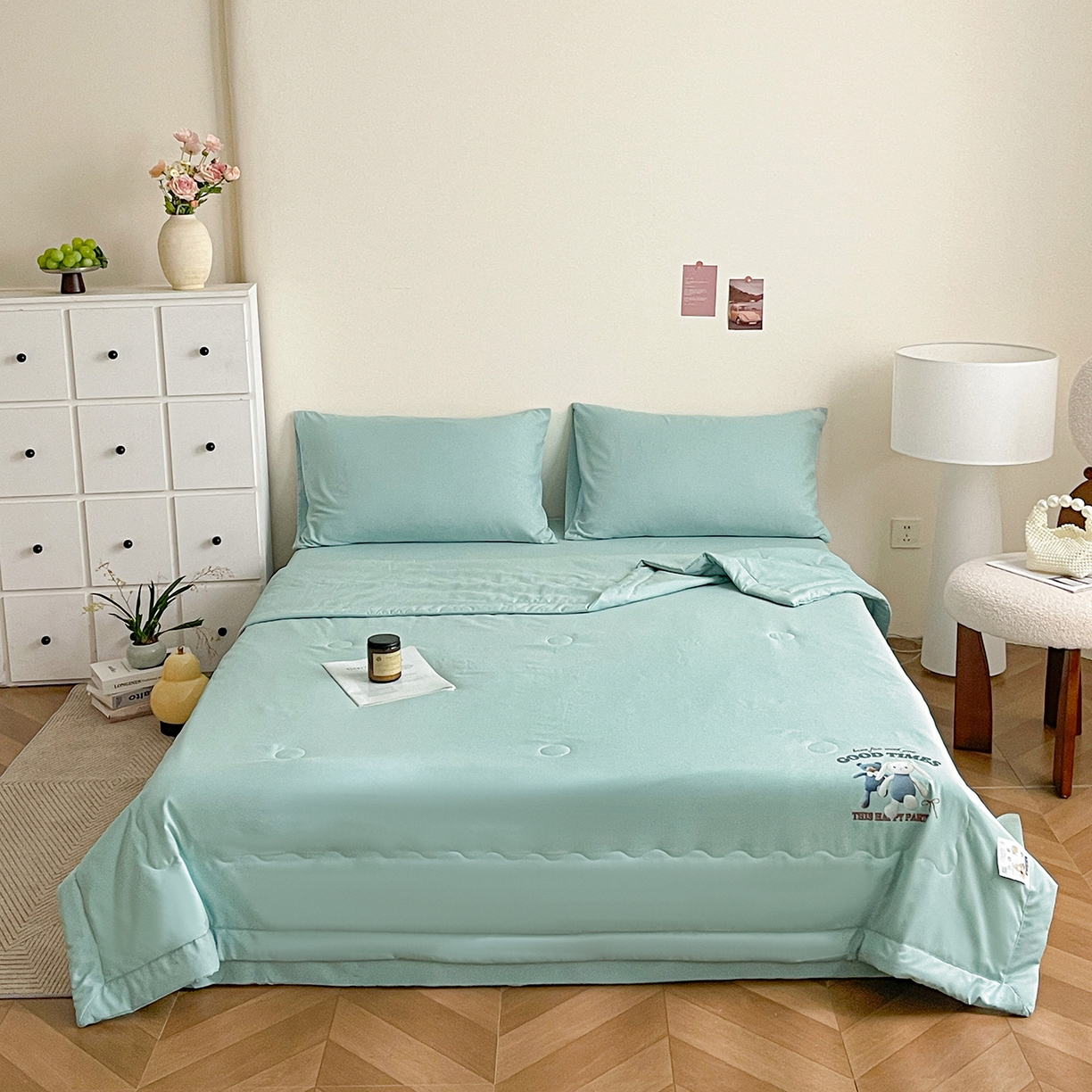 91家纺网 家纺一手货源 找家纺 易展家居 2026新款水洗棉大豆纤维夏被-布偶乐园 布偶乐园-青色