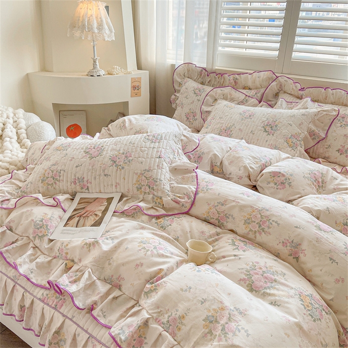 91家纺网 家纺一手货源 找家纺 宜凡家纺 2026新款全棉印花夹棉床笠四件套 镜花映月