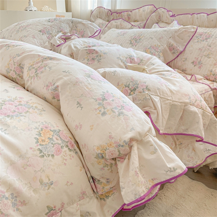 91家纺网 家纺一手货源 找家纺 宜凡家纺 2026新款全棉印花夹棉床笠四件套 镜花映月